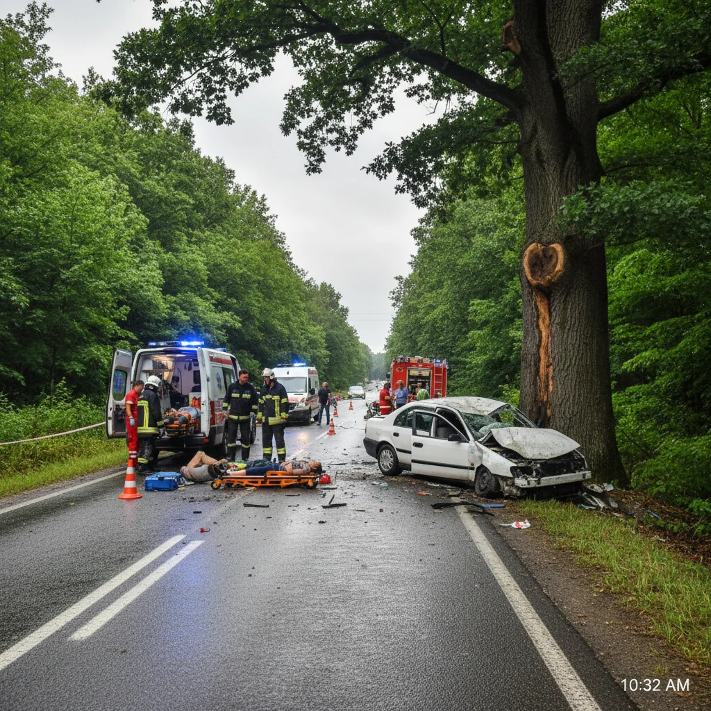 4 victime după ce un autoturism s-a izbit de un copac / FOTO