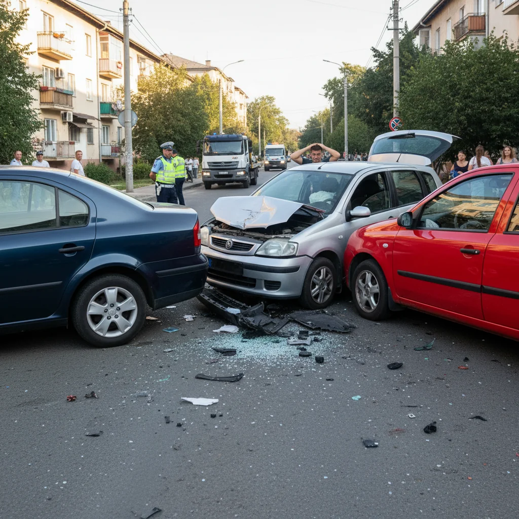 a lovit două mașini parcate pe o stradă din oraș – FOTO