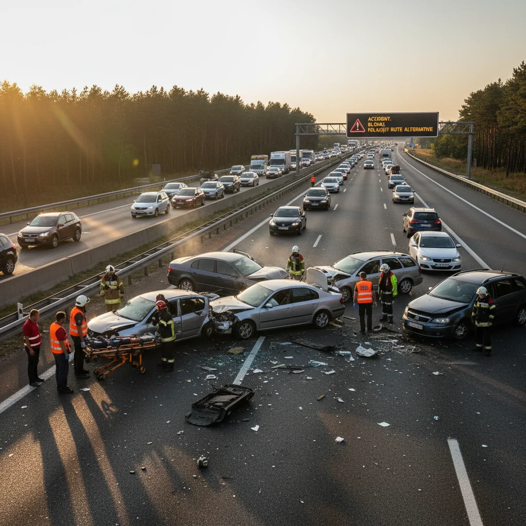 Accident cu patru mașini și patru persoane, inclusiv trei copii, pe Autostrada București – Pitești / FOTO