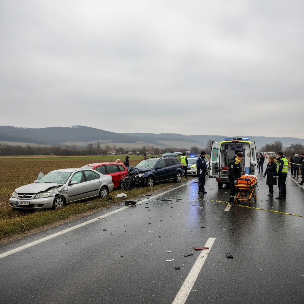Accident în lanț pe DN 56A: Minor rănit grav în Mehedinți