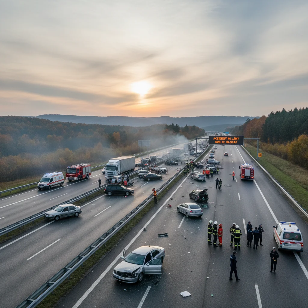 Accident rutier în lanț pe DEx 12, în apropiere de Slatina, cu zeci de persoane implicate