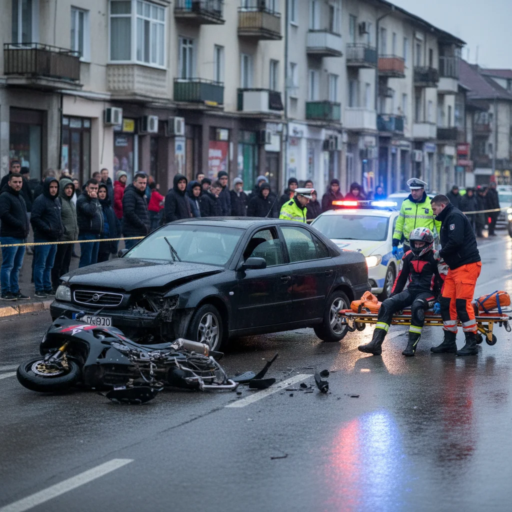 Adolescent de 16 ani pe motocicletă, rănit după ce a fost lovit de o mașină pe o stradă din Slatina – Victima dusă la spital / FOTO