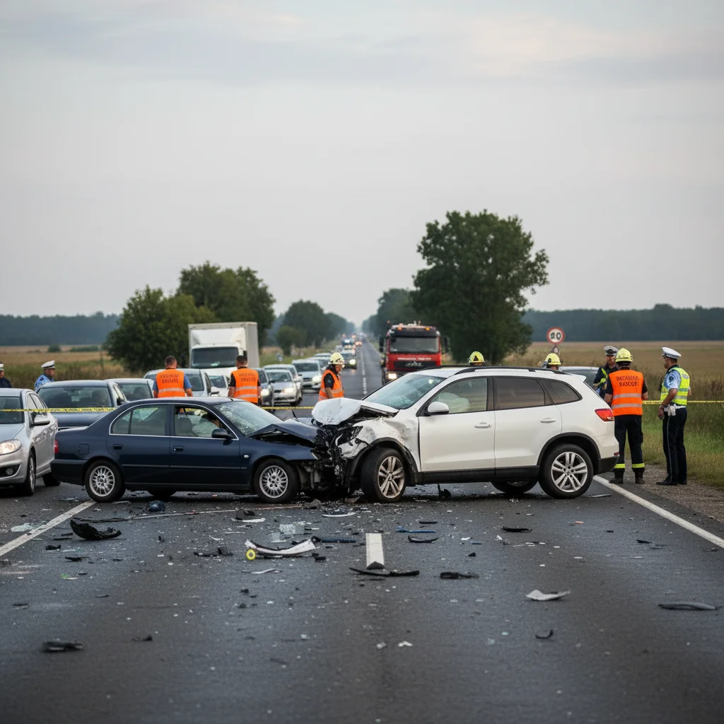 Circulație oprită pe DN6 lângă Slatina după un accident cu două vehicule