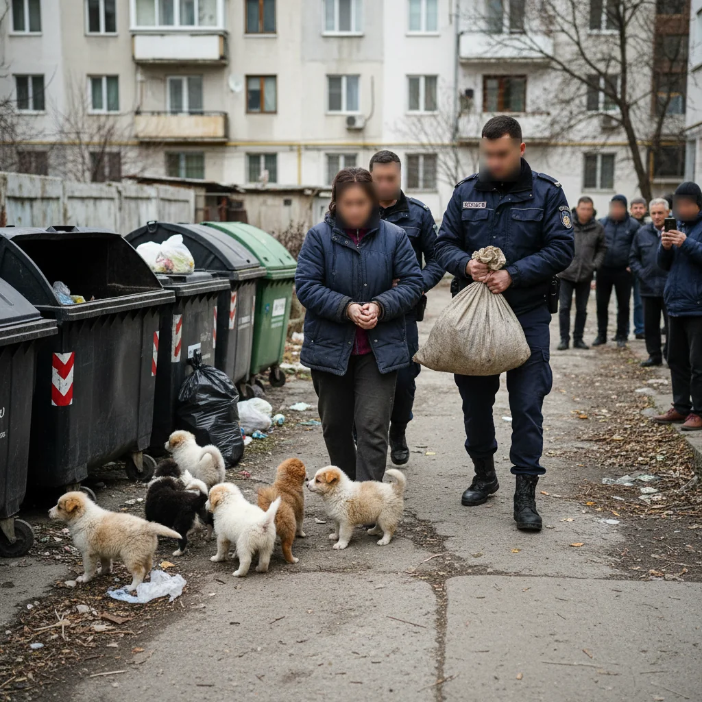 Femeie din Slatina, anchetată penal după abandonarea a șase căței lângă o ghenă de gunoi