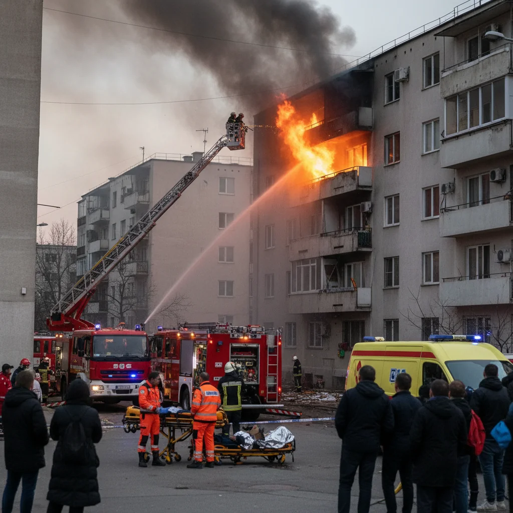 Incendiu într-un apartament din Slatina: trei persoane ajunse la spital după intoxicație cu fum