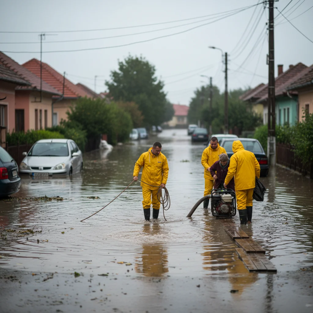 Intervenție pe strada Agricultorului din Slatina după acumulările de apă provocate de ploi