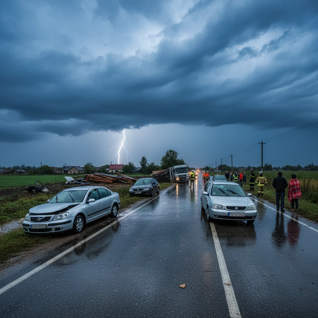 mașini avariate și tir răsturnat – IMAGINI FOTO & VIDEO