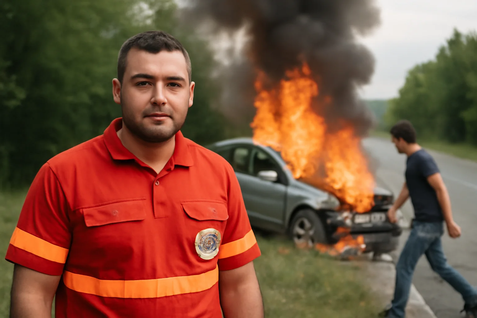 Paramedicul din Slatina care, în timpul liber, a salvat tânărul prins în mașina cuprinsă de flăcări după accident – FOTO