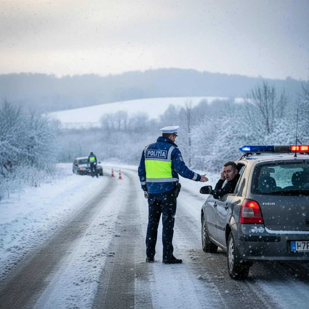 Poliția Olt, apel la prudență pe șoselele de iarnă din Slatina și județ