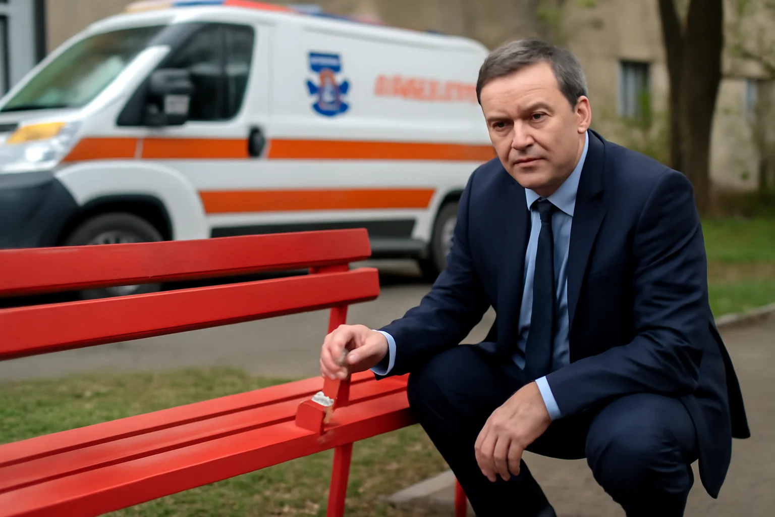 Primarul Slatinei, acuzat că a vopsit băncile din curtea Ambulanței în roșu pentru a tensiona relațiile cu PSD