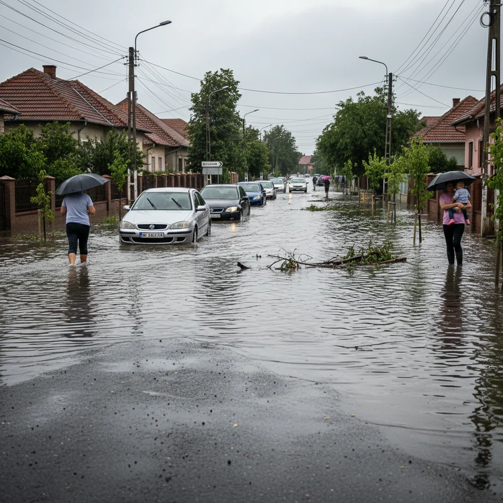 Strada Agricultorului din Slatina, inundată după ploi la scurt timp după asfaltare