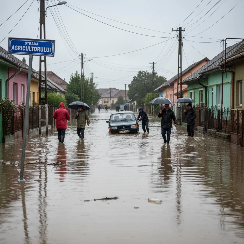 Strada Agricultorului din Slatina, probleme de inundații la prima ploaie puternică după asfaltare