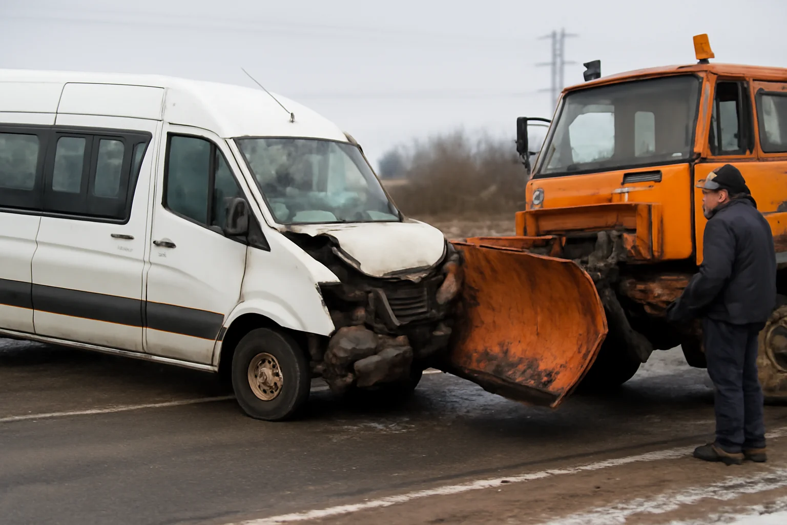 Trafic îngreunat la Slatina după un accident între un microbuz și un utilaj de deszăpezire în județul Olt