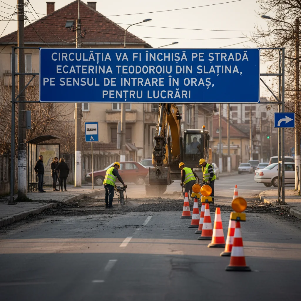 Traficul va fi suspendat pe sensul de acces în Slatina, pe strada Ecaterina Teodoroiu, din cauza lucrărilor efectuate
