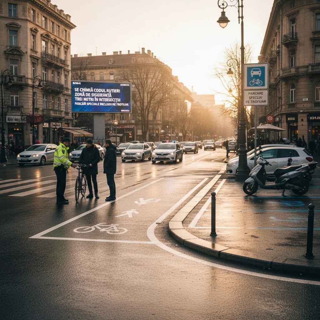 Zonă de siguranță de 3 metri în intersecții și parcări speciale, inclusiv pe trotuar